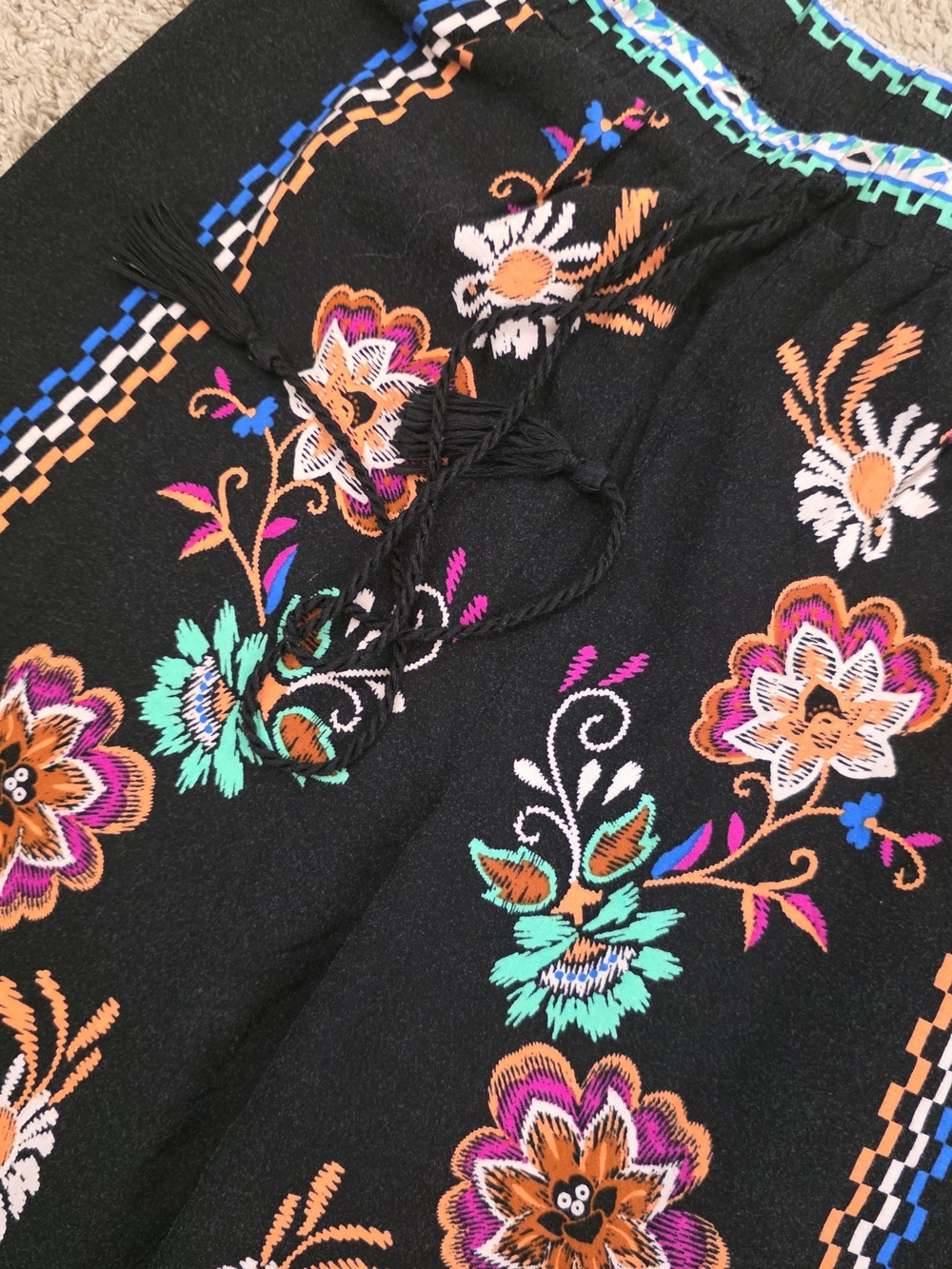 Flying Tomato Boho Floral Wide Leg Palazzo Pants | Black Festival Print | Small - Picture 7 of 8